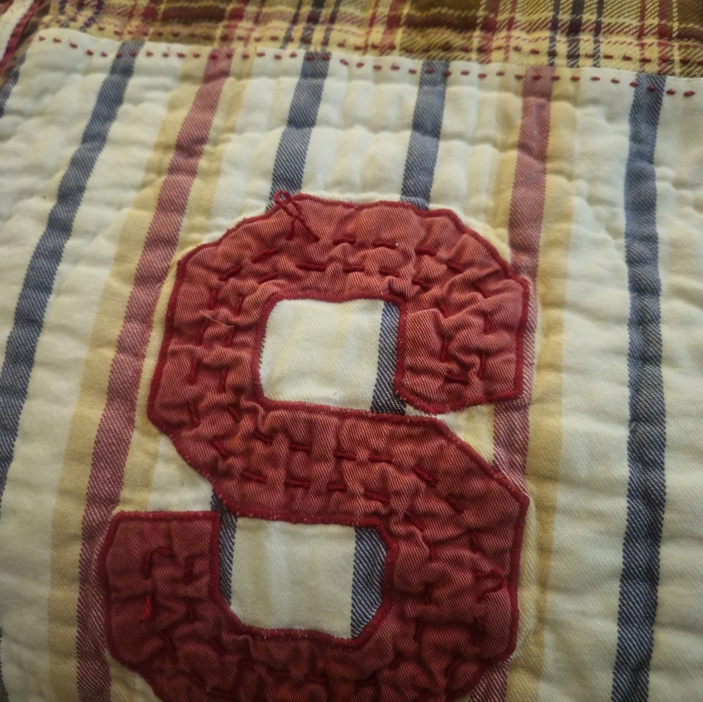 Pottery Barn Kids TWIN Junior Varsity Sports Quilted Comforter/ 1 Euro Sham Set